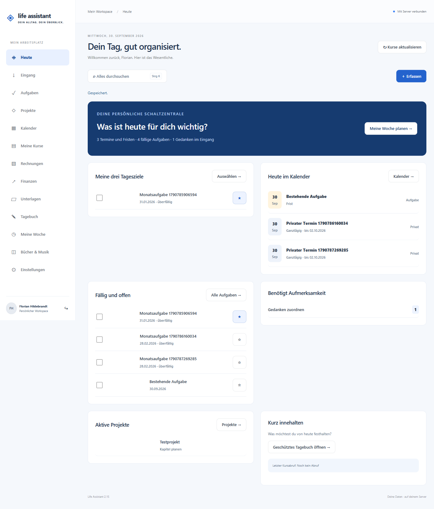 Life Assistant: echter Workspace mit synthetischen Demo-Daten